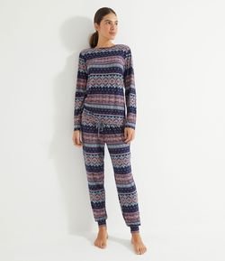 Pijama Longo com Estampa Étnica e Toque Suave