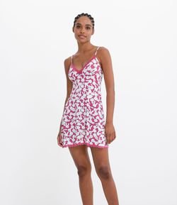 Camisola Alcinha Estampa Coelhos com Renda no Decote e Barra