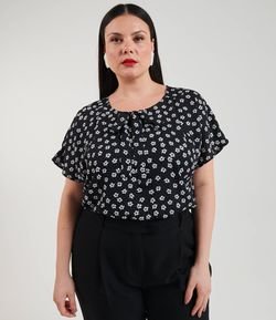 Blusa Floral com Amarração no Decote Curve & Plus Size