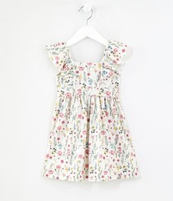 Vestido Infantil com Textura Estampa Floral - Tam 1 a 4 anos