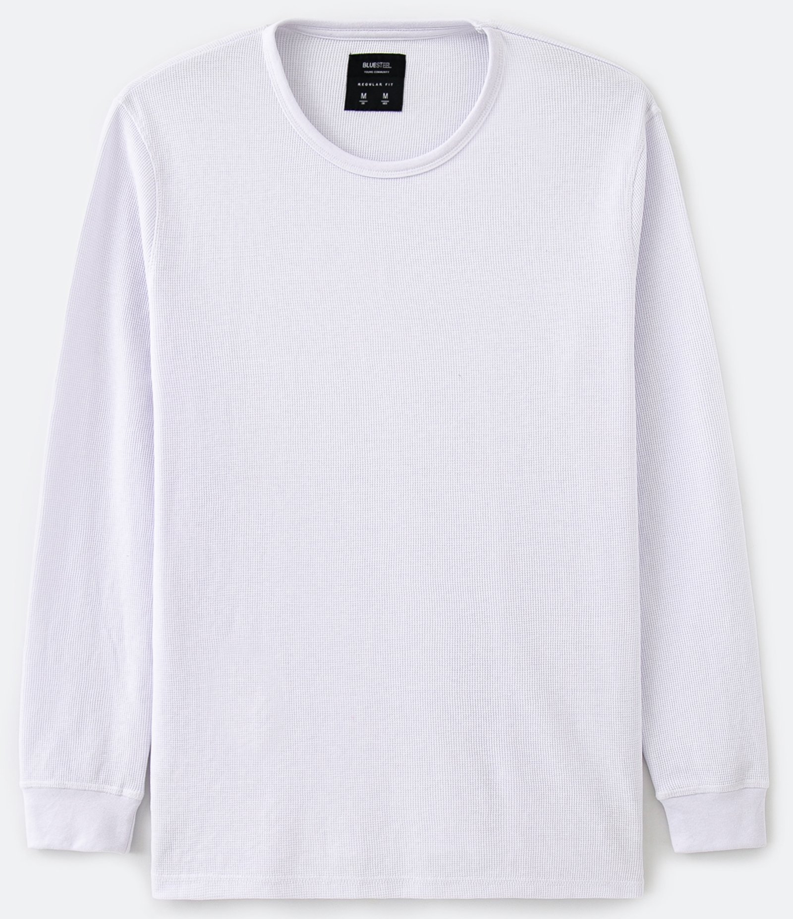 Camiseta Regular em Algodão com Textura Waffle e Manga Longa Branco 6