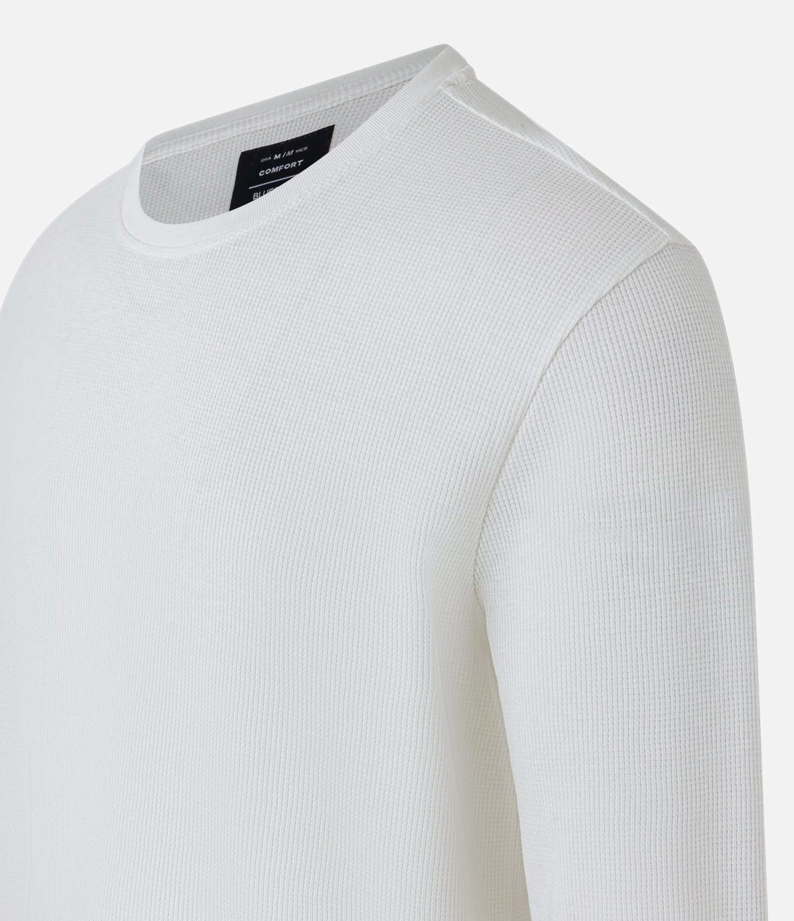 Camiseta Regular em Algodão com Textura Waffle e Manga Longa Branco 8