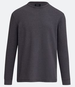 Camiseta Regular em Algodão com Textura Waffle e Manga Longa
