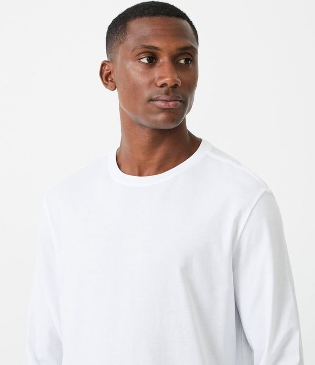 Camiseta Comfort Básica em Algodão com Manga Longa Branco 4