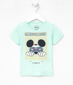 Camiseta Infantil Manga Curta Estampa Mickey de Óculos Interativo e Lettering Always on Vacay - Tam 1 a 4 