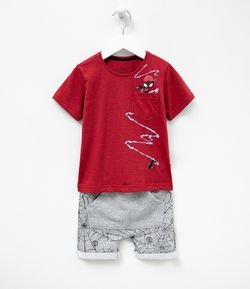 Conjunto Infantil Camiseta Estampa do Homem Aranha e Bermuda em Moletom - Tam 2 a 4 anos