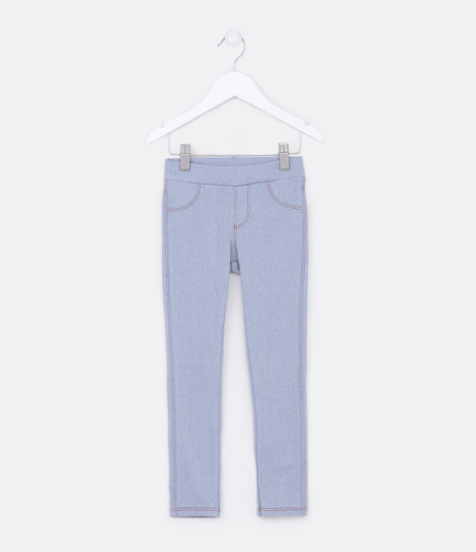 Calça Legging Infantil Básica com Pesponto Contrastante - Tam 5 a 14 Anos Azul Claro 1