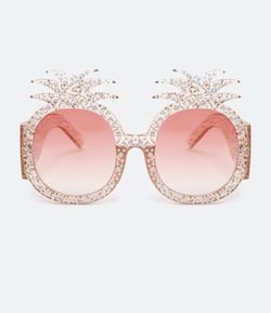 Óculos Feminino Redondo Grande Lente Abacaxi Degradê com Glitter