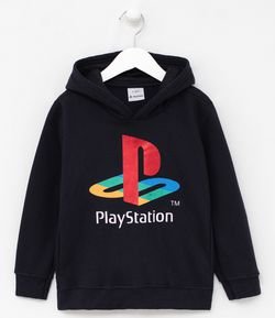 Blusão Infantil em Moletom com Capuz Estampa Playstation - Tam 5 a 14 anos
