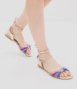 Sandália Rasteira Amarração Metalizada Rosa | Schutz