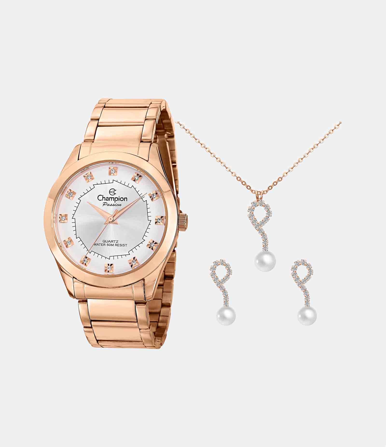 Kit Relógio Champion com Pulseira e Caixa em Metal CH24759E U 1