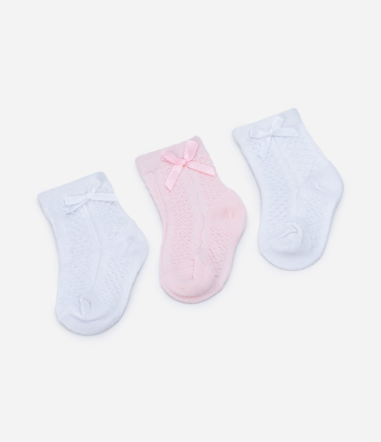 Kit com 3 Meias Bebê Texturizada - Tam 0 a 12 meses Branco/Rosa 1