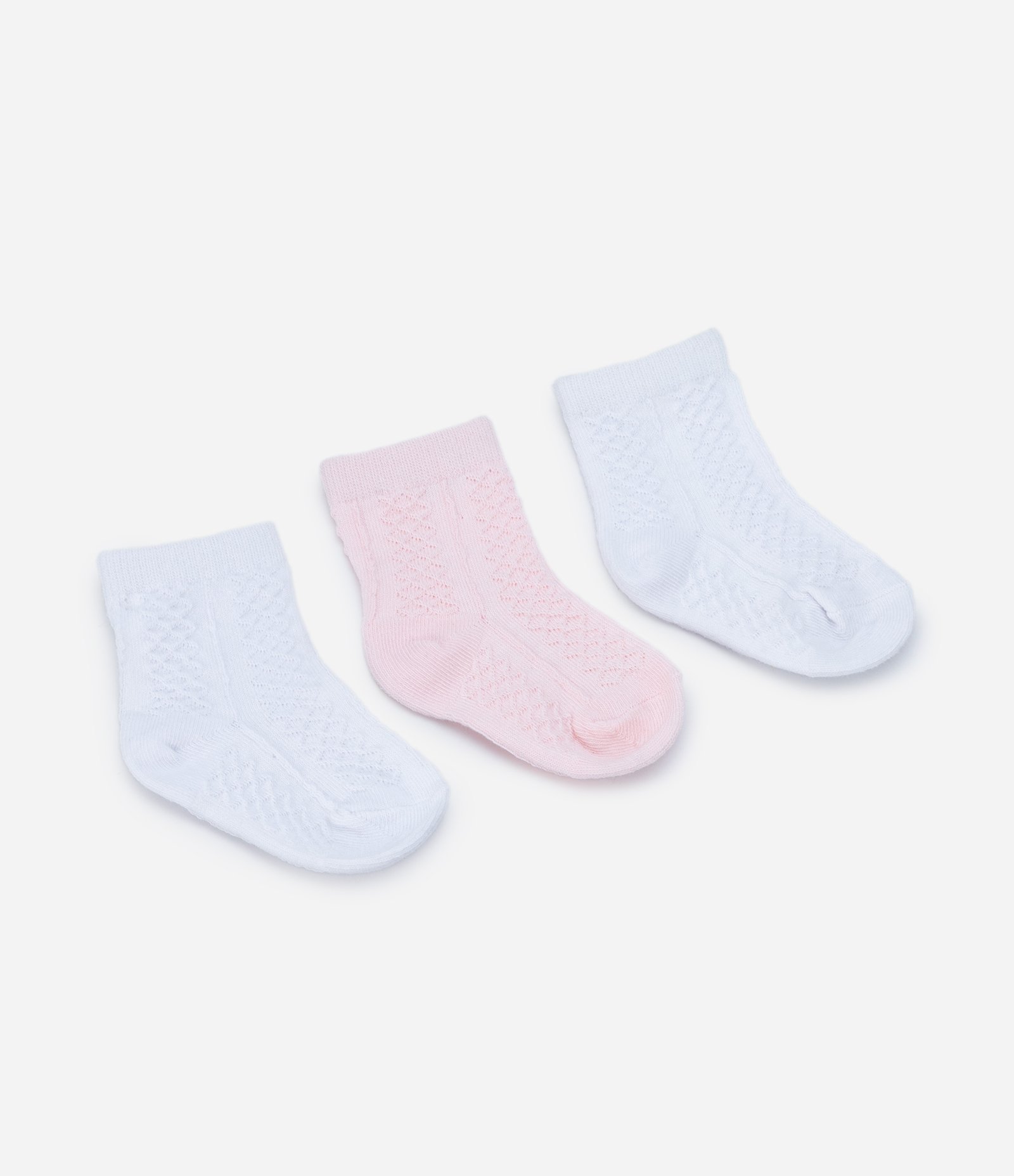 Kit com 3 Meias Bebê Texturizada - Tam 0 a 12 meses Branco/Rosa 2