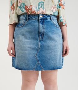 Saia Jeans com Barra Desfiada Curve & Plus Size