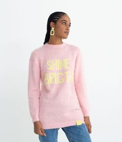 Blusão Suéter Alongado em Poliamida com Pelinhos com Estampa Shine Brigth