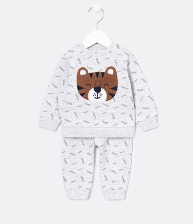 Conjunto Infantil em Moletom Blusão Bordado de Tigre e Calça Estampada - Tam 0 a 18 meses Menor preço em Conjunto Infantil em Moletom Blusão Bordado de Tigre e Calça Estampada - Tam 0 a 18 meses