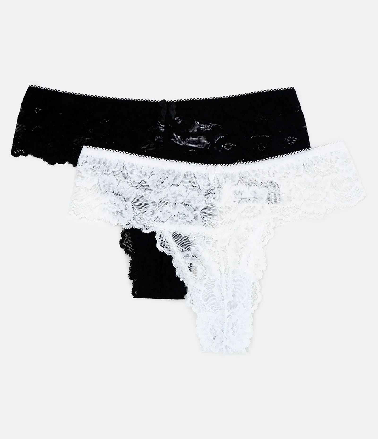 Kit 02 Calcinhas Biquíni em Renda Floral Branco/Preto 1