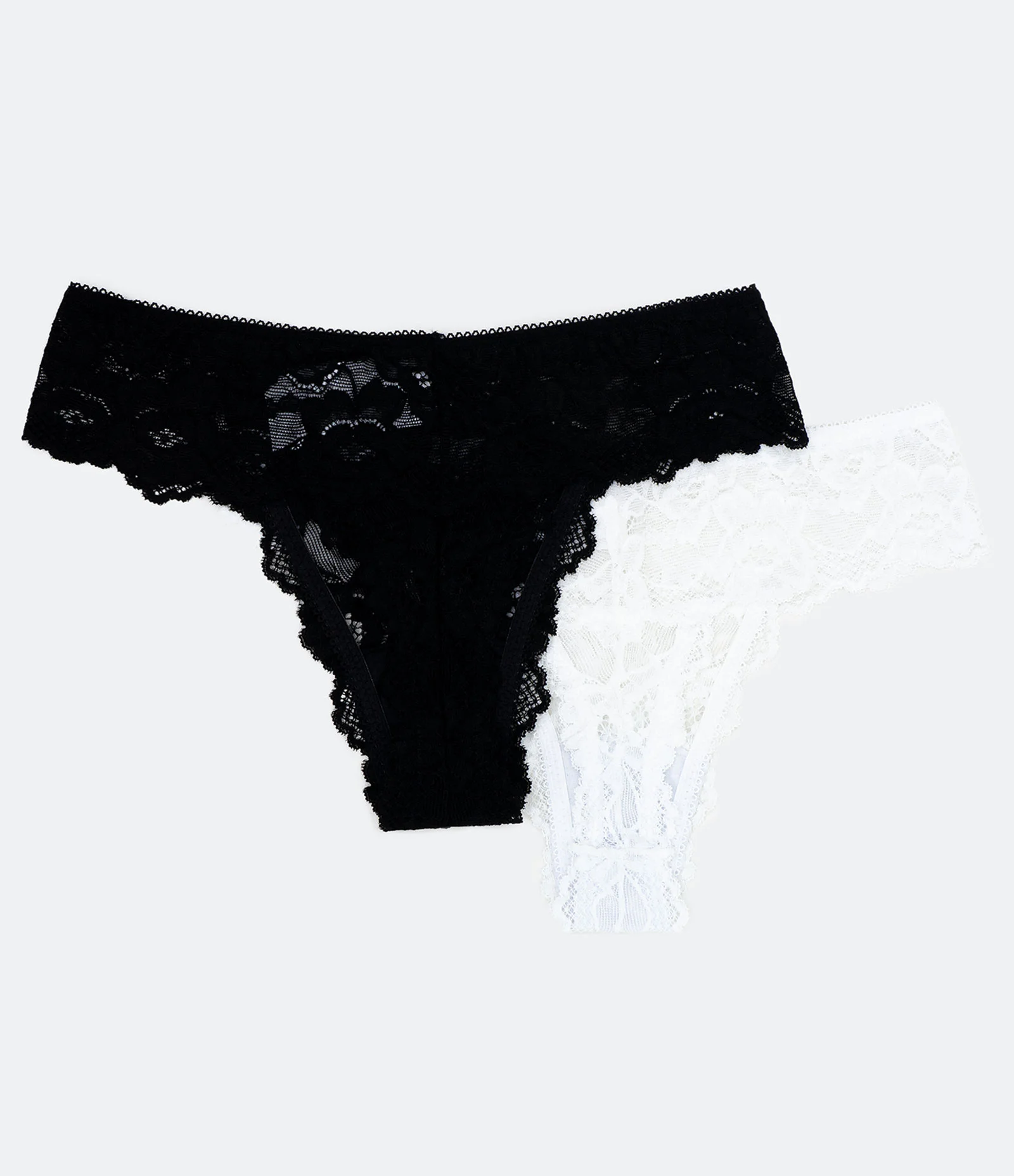 Kit 02 Calcinhas Biquíni em Renda Floral Branco/Preto 2