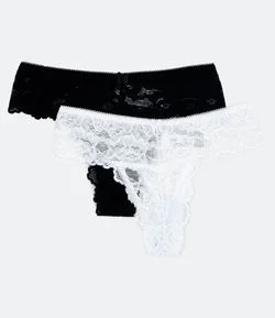 Kit 02 Calcinhas Biquíni em Renda Floral