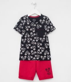 Conjunto Infantil Camiseta Estampa Mickey e Bermuda em Moletom - Tam 1 a 6 anos