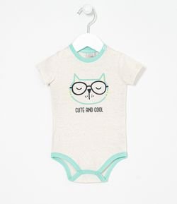 Body Infantil Estampa Gato de Óculos - Tam 0 a 18 meses
