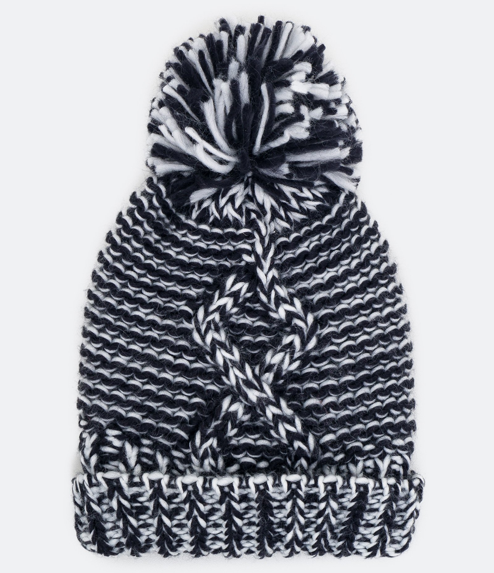 Gorro Infantil Mesclado com Pompom e Detalhe Cruzado - Tam 0 a 12 meses Preto 1
