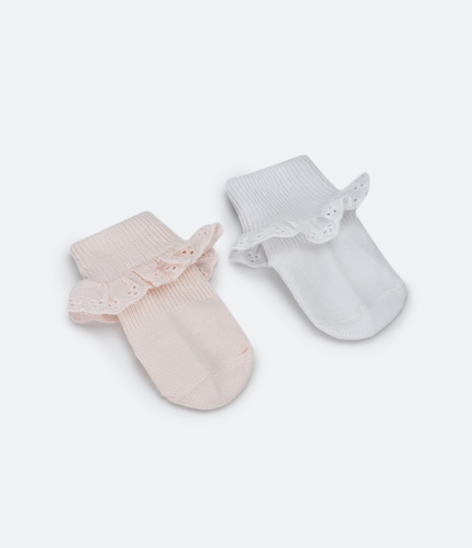 Kit 02 Pares de Meias com Rendinha em Laise - Tam 0 a 12 meses Rosa Claro/Branco 1