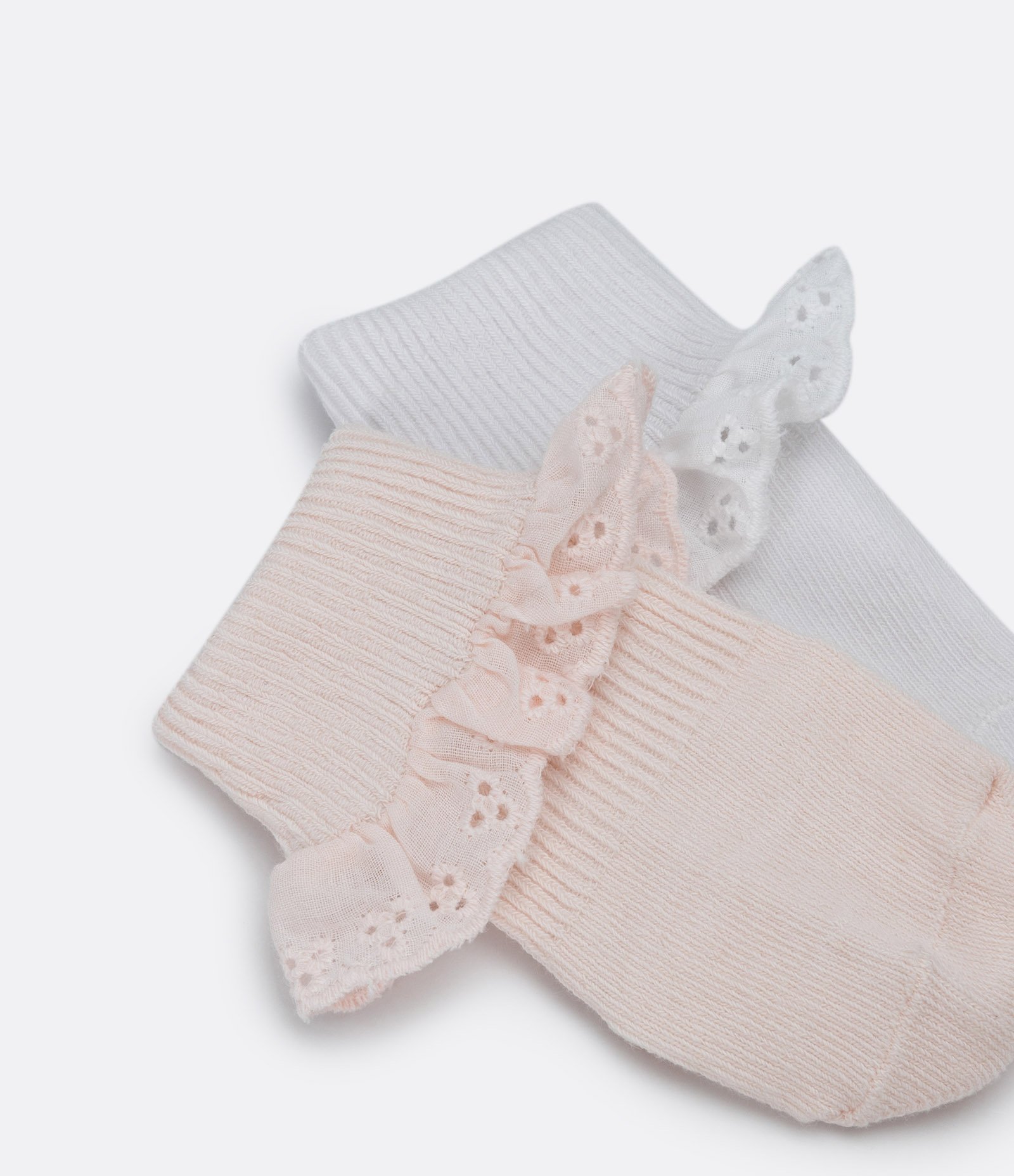 Kit 02 Pares de Meias com Rendinha em Laise - Tam 0 a 12 meses Rosa Claro/Branco 2