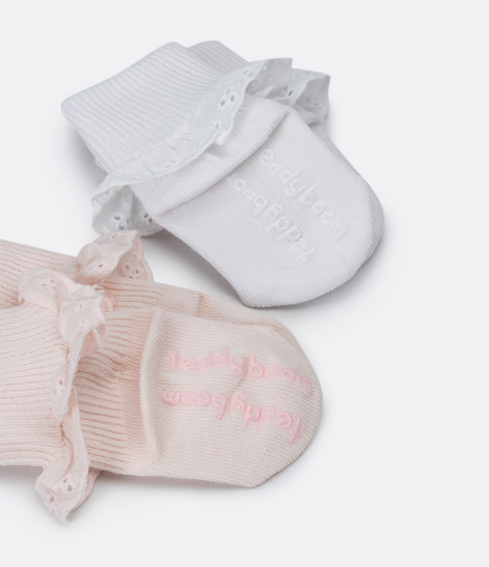 Kit 02 Pares de Meias com Rendinha em Laise - Tam 0 a 12 meses Rosa Claro/Branco 3