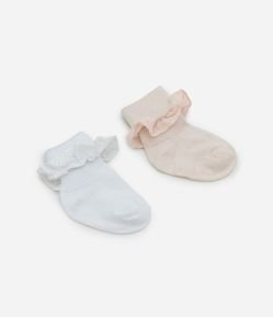 Kit 02 Pares de Meias com Rendinha em Laise - Tam 0 a 12 meses
