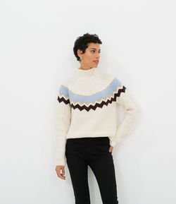 Suéter Gola Alta em Tricô Estampa ZigZag