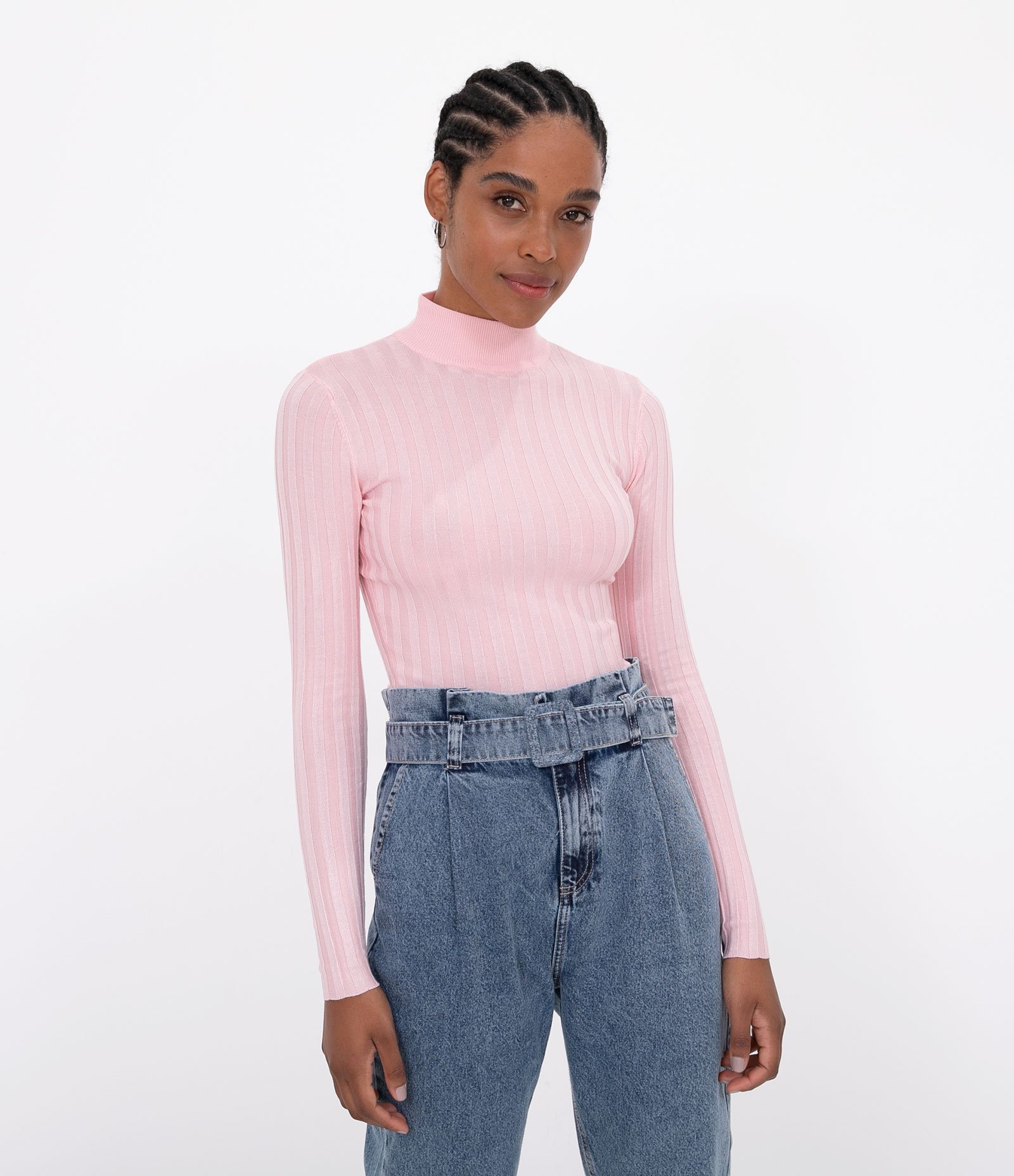 Blusa em Tricô Canelado com Gola Alta e Manga Longa 1