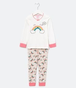 Pijama Infantil Manga Longa Estampa Arco ìris - Tam 1 a 4 anos 