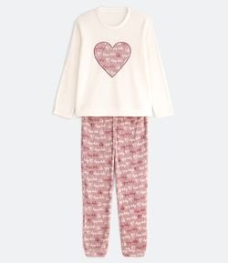 Pijama Fleece Manga Longa e Calça com Coração Enjoy Today