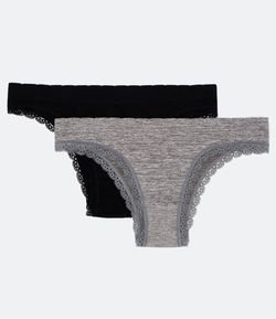 Kit 02 Calcinhas Biquíni em Microfibra com Renda Seamless