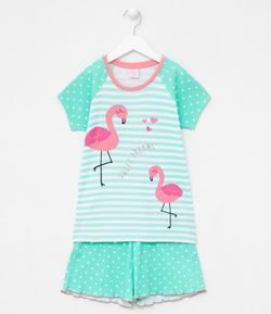 Pijama Infantil Estampa de Flamingos - Tam 5 a 14 anos