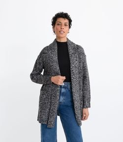 Cardigan Alongado em Tricô com Bolsos Frontais