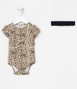 Body Infantil Estampa Animal Print e Tiara - Tam 0 a 18 meses