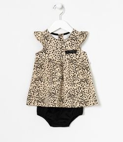 Vestido Infantil Estampa Animal Print e Calcinha - Tam 0 a 18 meses
