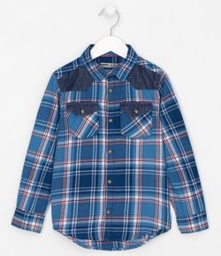 Camisa Infantil Estampa Xadrez com Detalhes em Jeans - Tam 5 a 14 anos