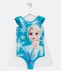 Body Infantil Estampa Elsa Frozen com Capa - Tam 4 a 12 anos