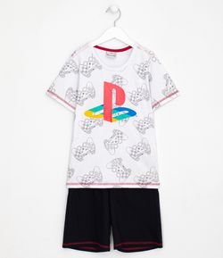 Pijama Infantil em Algodão Estampa Playstation - Tam 5 a 14 anos 