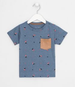 Camiseta Infantil Estampa Tucanos com Bolsinho - Tam 1 a 4 anos
