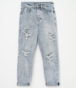 Calça Jeans Marmorizada com Puídos 