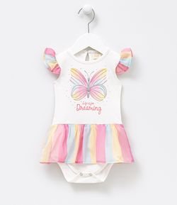 Vestido Body Infantil Estampa de Borboleta com Glitter - Tam 0 a 18 meses