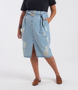 Saia Midi Jeans com Cinto Curve & Plus Size