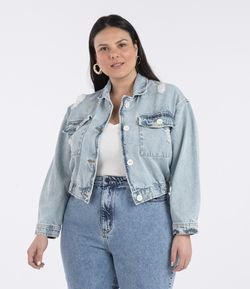 Jaqueta Jeans com Puídos Curve & Plus Size