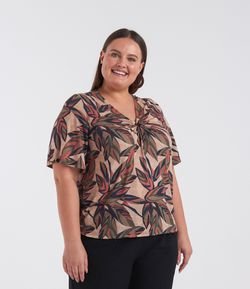 Blusa Estampada com Folhas Curve & Plus Size