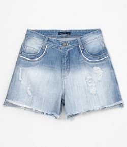 Short Jeans Liso com Detalhes em Material Sintético 
