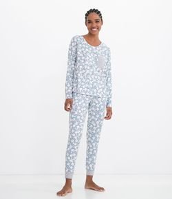 Pijama Toque Suave Manga Longa e Calça com Estampa de Coelhos